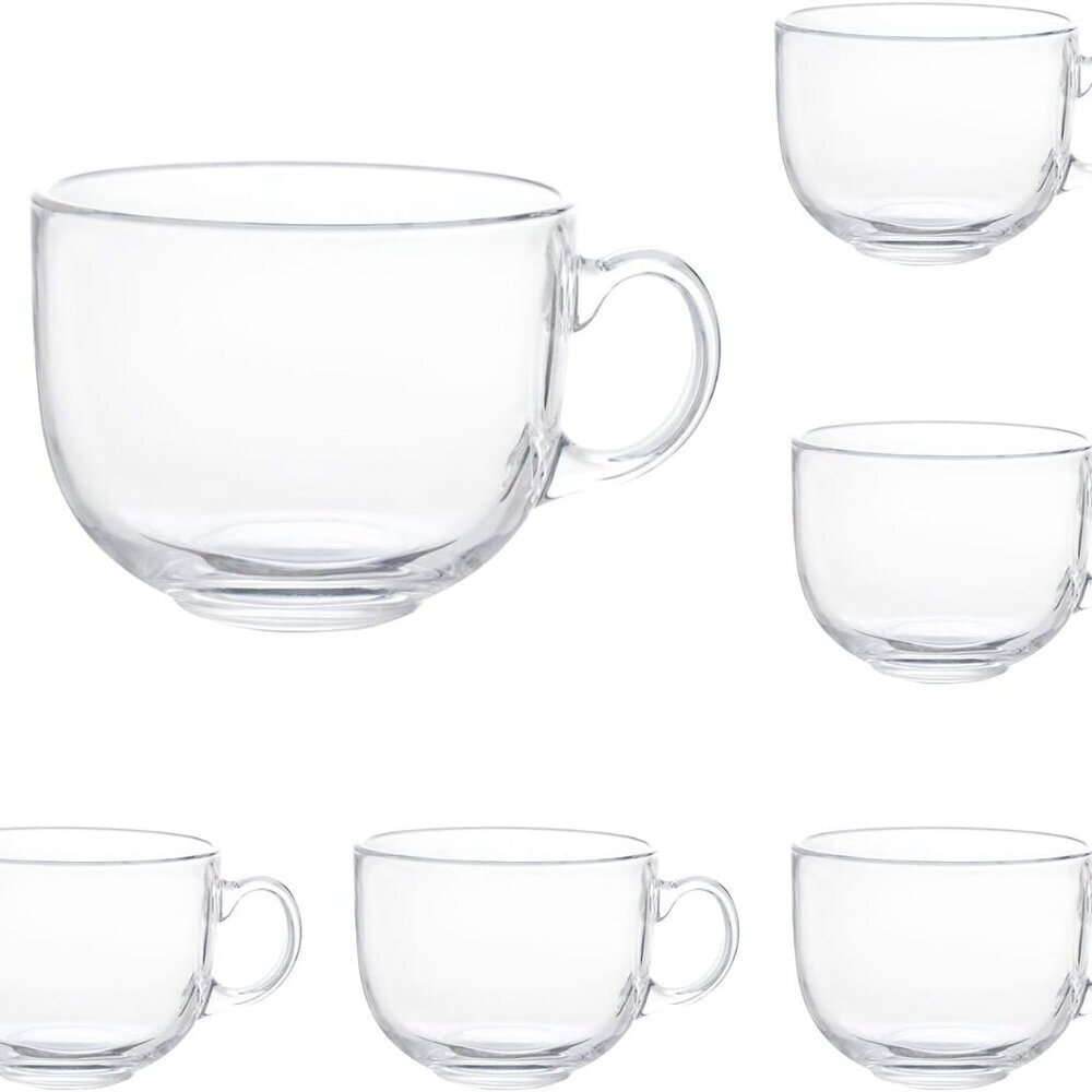 16oz Glass Jumbo Mugs With Handle For Coffee, Tea, Soup,Clear Drinking Cup,Set o